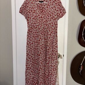 Madewell Red and White Floral Midi Dress